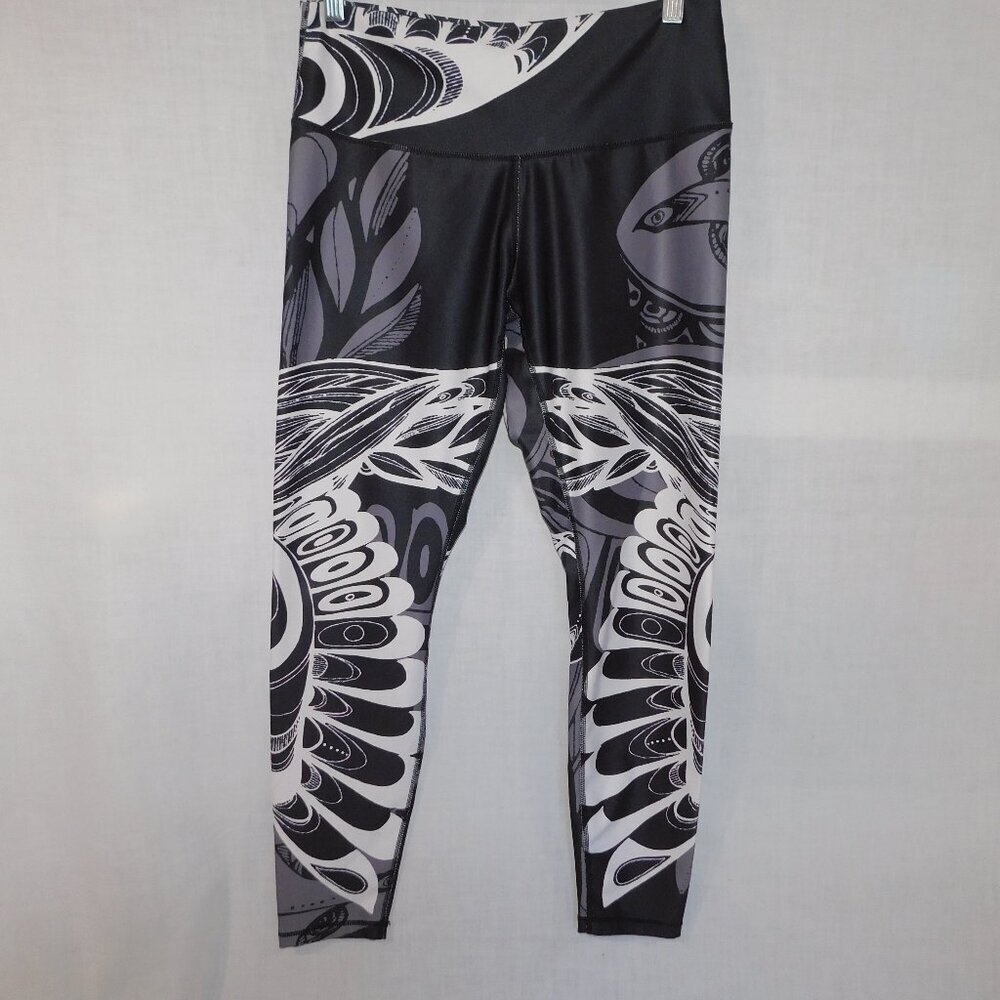 NoMiNou Eagle Silver Black White Gray Indigenous Native Full Length Leggings M